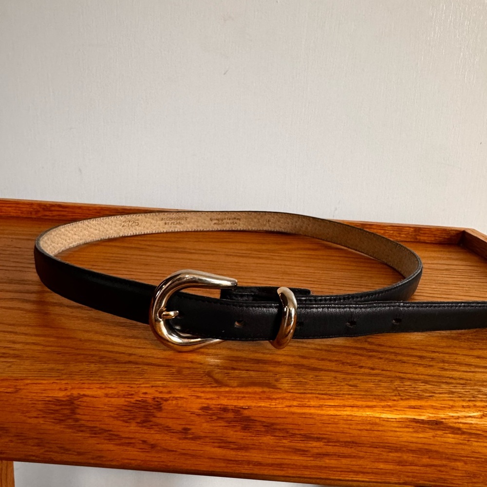 Black Leather Belt with Gold Buckle